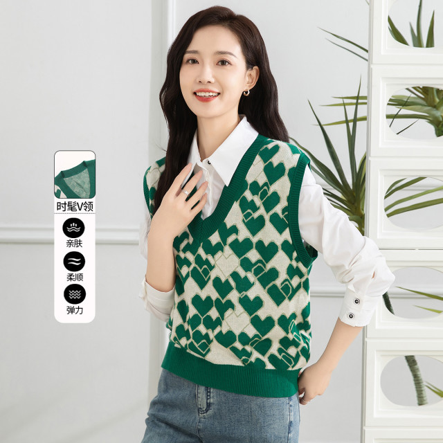 11607495.【专柜新品】【马夹针织衫】新款时尚百搭毛衣V领高弹上衣女
