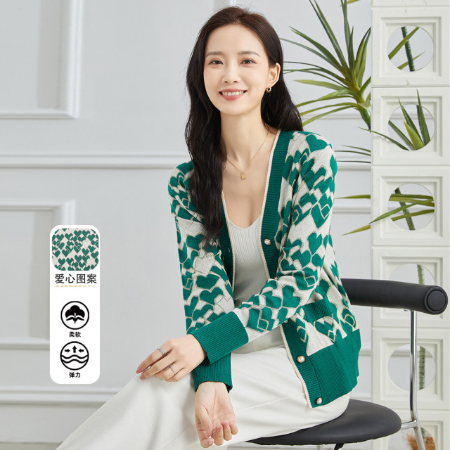 11607525.【专柜新品】【织花针织衫】新款v领开衫弹性百搭通勤上衣