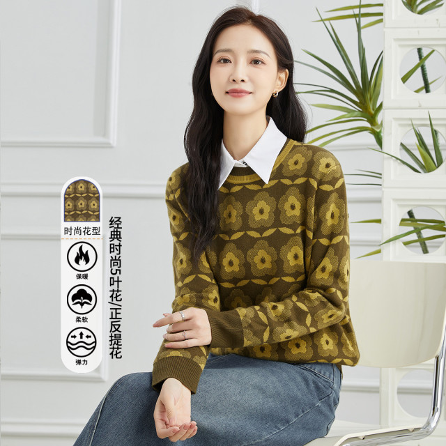 11597478.【专柜新品】【针织衫】新款时尚织花上衣打底衫百搭套头衫女