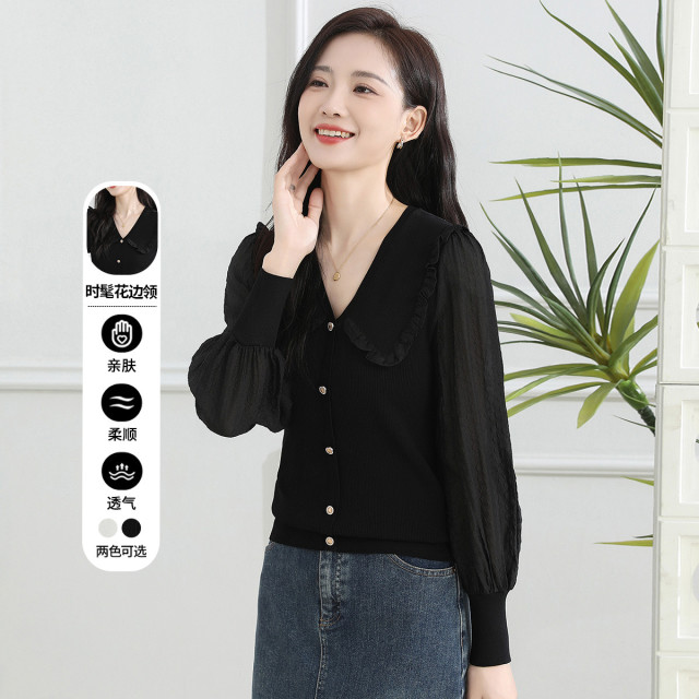 11607604.【专柜新品】【针织衫】简约百搭气质V领时尚拼接打底衫