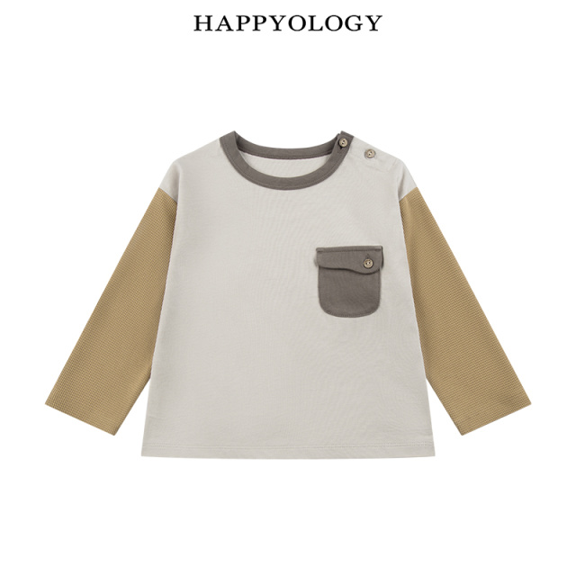 11847570.happyology英国儿童春秋装长袖拼色男童全棉上衣撞色童装女童T恤