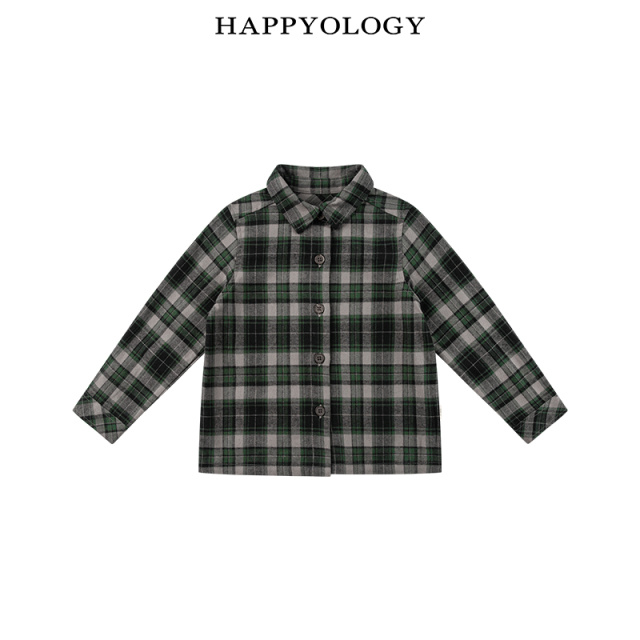11847563.happyology英国儿童男童纯棉舒适洋气格子翻领英伦休闲长袖衬衫