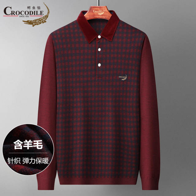 11550925.鳄鱼恤【线下款】秋冬含羊毛材质翻领纽扣套头款针织衫