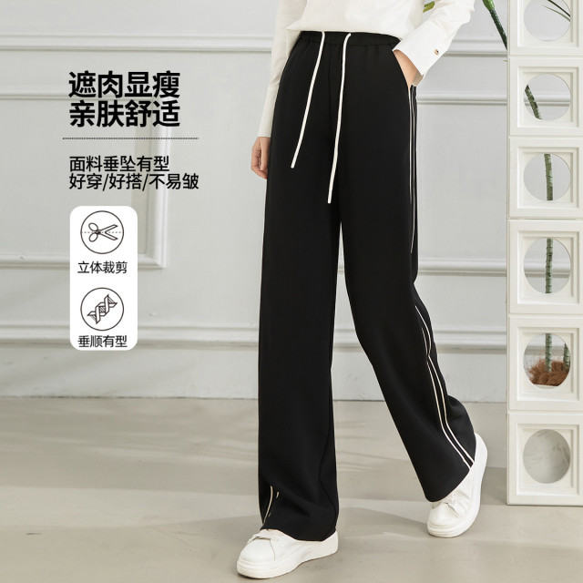 11598926.【专柜新品】【阔腿裤】新款松紧高腰直筒长裤百搭纯色休闲裤