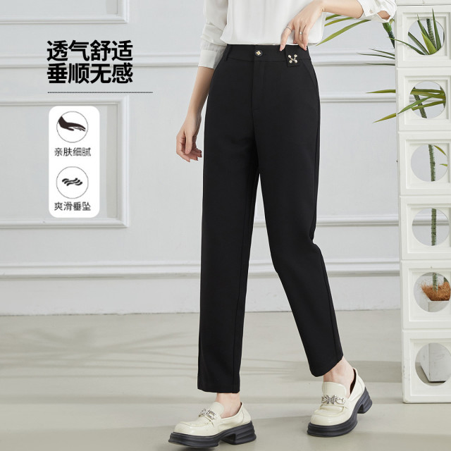 11598773.【专柜新品】【休闲裤】新款纯色高腰裤子时尚通勤九分休闲裤
