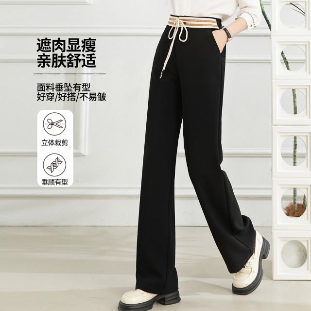 11598929.【专柜同款】【休闲裤】时尚拼接阔腿裤高腰显瘦长裤