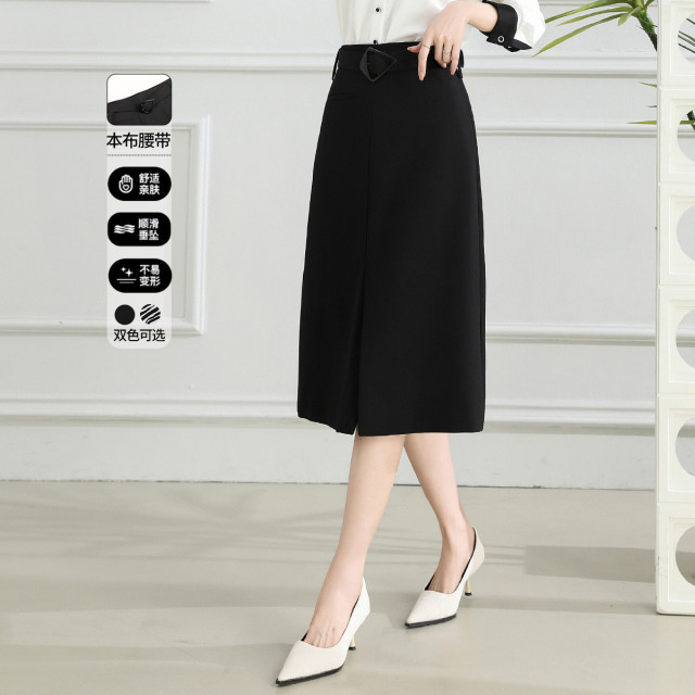 11607904.【专柜新品】【A字裙】气质通勤百搭开叉中长款半截裙女