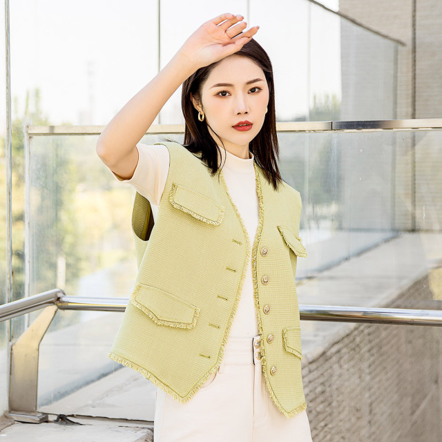 11607932.【专柜新品】【小香风马夹】新款时尚百搭气质纯色无袖女士上衣