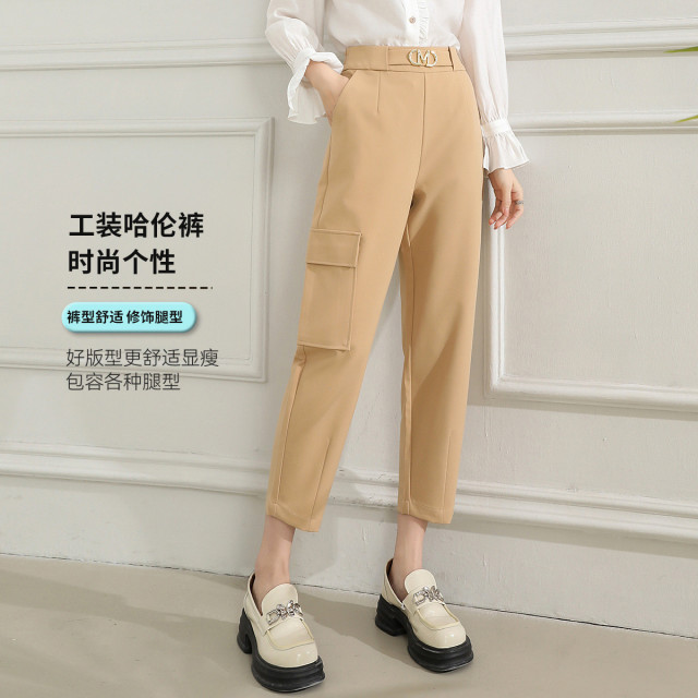11598746.【专柜新品】【哈伦裤】春季新款高腰百搭纯色裤子大口袋设计休闲裤女