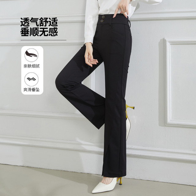 11607791.【专柜新品】【微喇裤】新款高腰纯色气质通勤开叉设计休闲裤子女