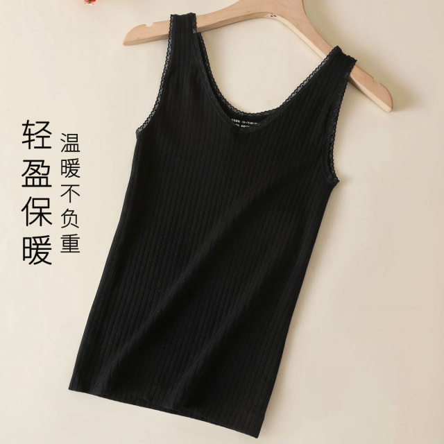 11558748.古今【超低特惠清仓~清完不补~】修身显瘦 可外穿内搭蕾丝边竖条纹背心女士保暖上衣