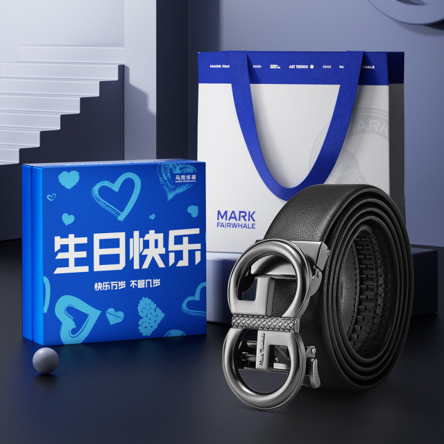 11577926.马克华菲皮带男士真皮休闲百搭自动扣裤腰带男礼盒送老公生日/情人节礼物