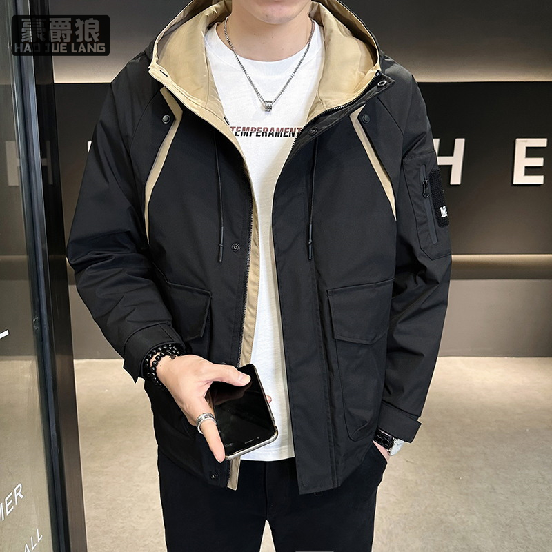 11562381.秋季新款男士日系时尚短款连帽工装夹克外套潮牌百搭衣服