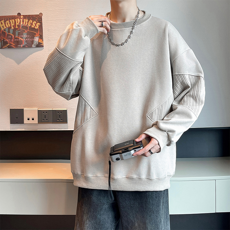 11567103.淘贝鼠春秋上新男款提花拼接潮流宽松百搭休闲圆领卫衣【淘贝鼠男装1】