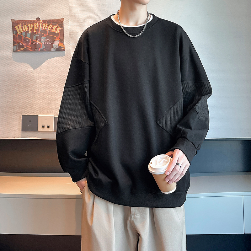 11567105.淘贝鼠春秋上新男款提花拼接情侣款宽松潮牌百搭圆领卫衣【淘贝鼠男装1】