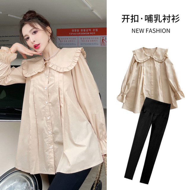 11583734.兔妈孕妇装棉衬衫春秋季哺乳上衣宽松时尚喂奶期上衣休闲春秋衬衣大码