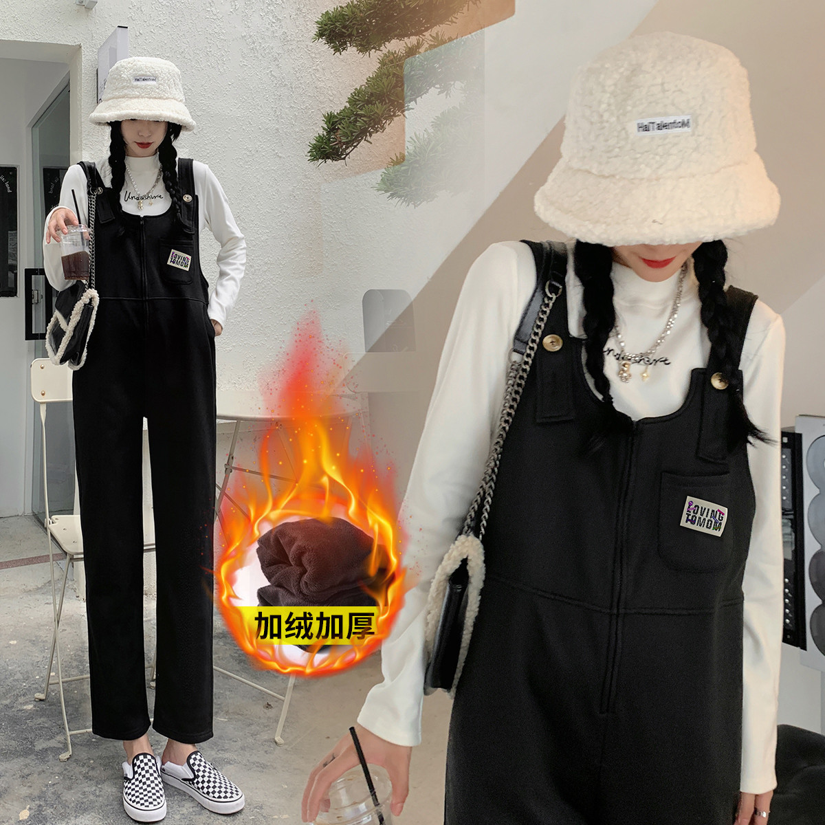 11570444.兔妈孕妇裤冬季加绒背带裤外穿孕妇装冬装连体裤加厚保暖裤孕妇背带裤
