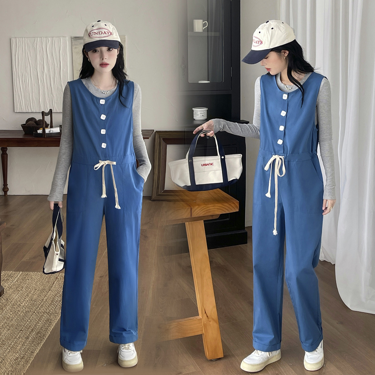 11570435.兔妈纯棉背带裤孕妇装秋季孕妇裤子时尚孕妇背带裤春秋长裤休闲直筒裤