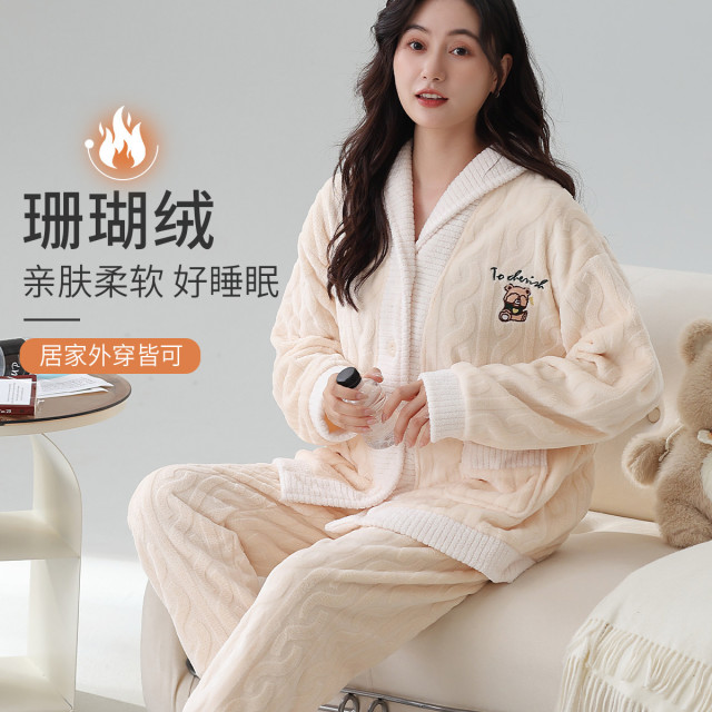 11582335.【2024新款加厚珊瑚绒】睡衣女士秋冬保暖家居服套装女可外穿