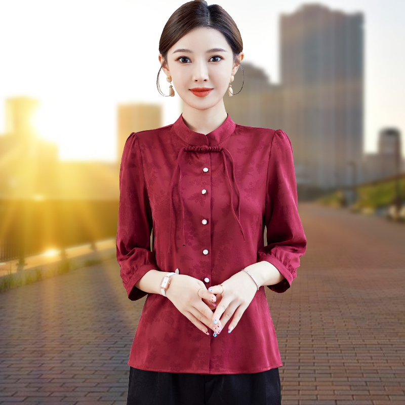 11577293.七玻威春秋上新女款时髦复古国风盘扣修身洋气长袖衬衫【七玻威女装1】