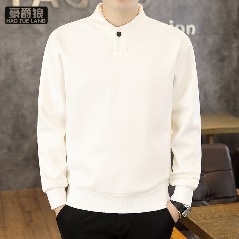 11578342.美式日系韩版亨利领卫衣春秋新品男士潮流纯色百搭卫衣