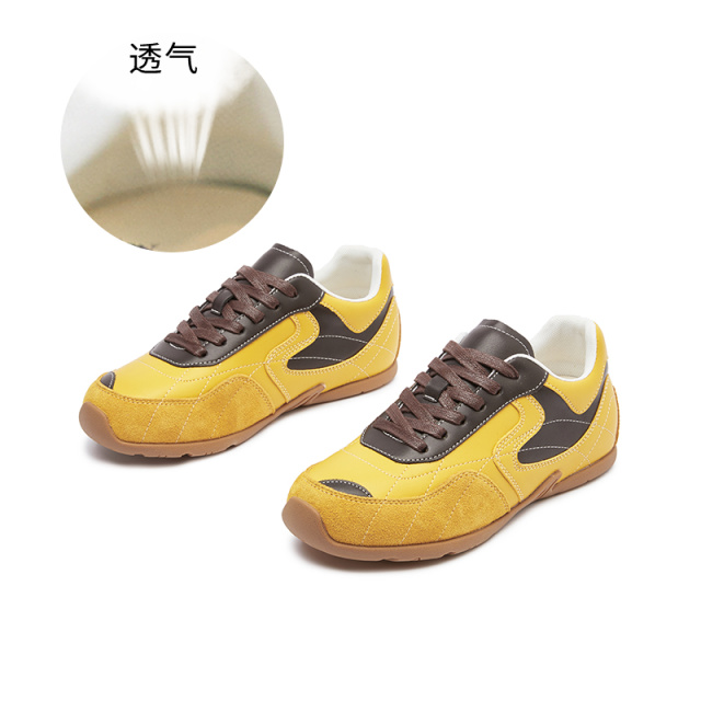 11577923.墨斯本新款真皮德训鞋2025春季复古平底运动鞋休闲百搭鞋子女拼色阿甘鞋11681