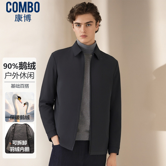 12148387.专柜优选【鹅绒+可脱卸内胆】秋冬翻领经典拉链款羽绒服男