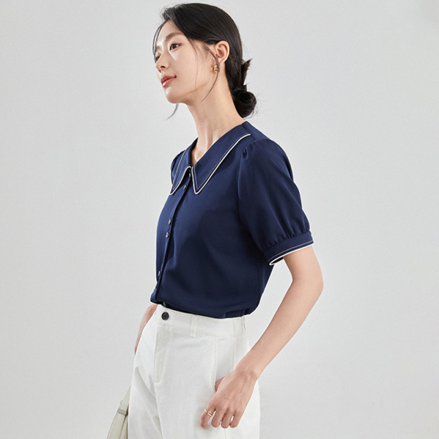 11582257.曼贝新款宽松撞色压边条设计感长袖女式衬衫