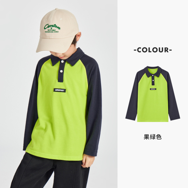 13309387.儿童2025春季撞色拼接质感Polo衫男童插肩长袖中大童软糯亲肤T恤