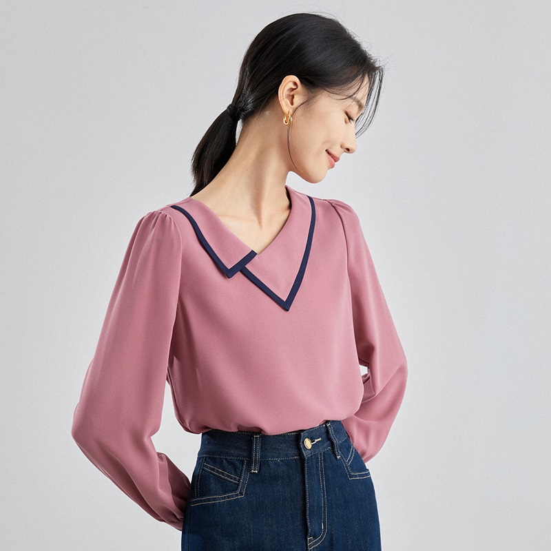 11591202.曼贝新款不规则领口设计感长袖女式衬衫