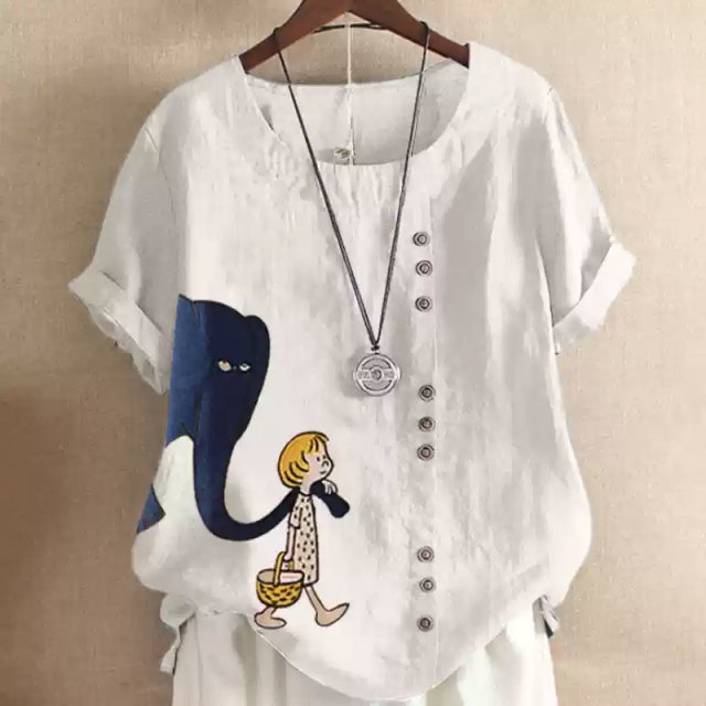13460580.初云紫衣春夏装 女时尚减龄卡通印花T恤宽松显瘦百搭短袖上衣3258