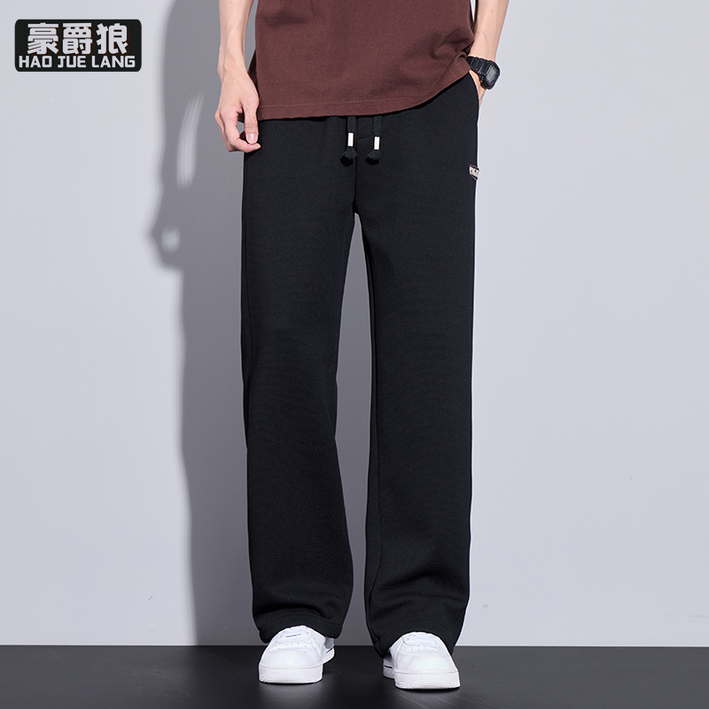 11593239.华夫格裤子男春秋季新款宽松直筒休闲运动长裤高街潮流卫裤子男生
