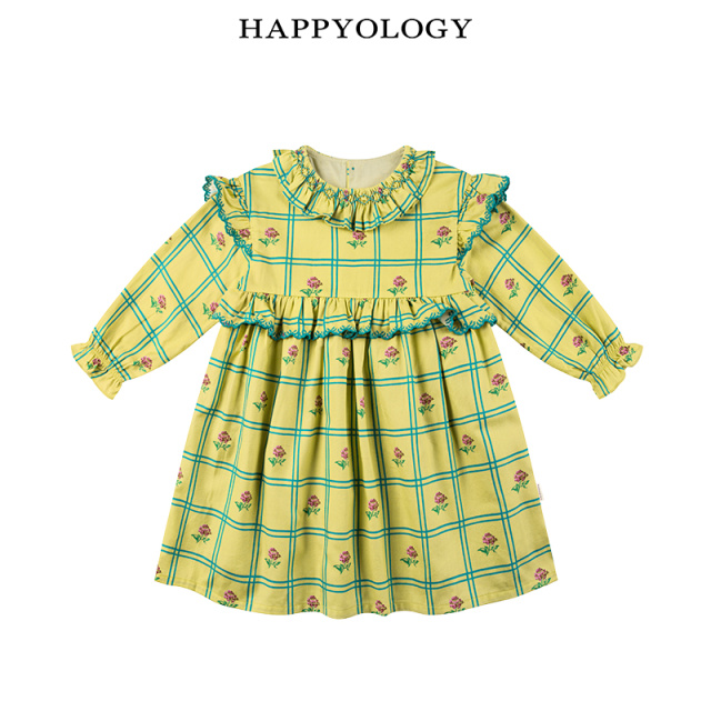11847555.happyology英国儿童印花女童裙子纯棉司马克绣花长袖连衣裙