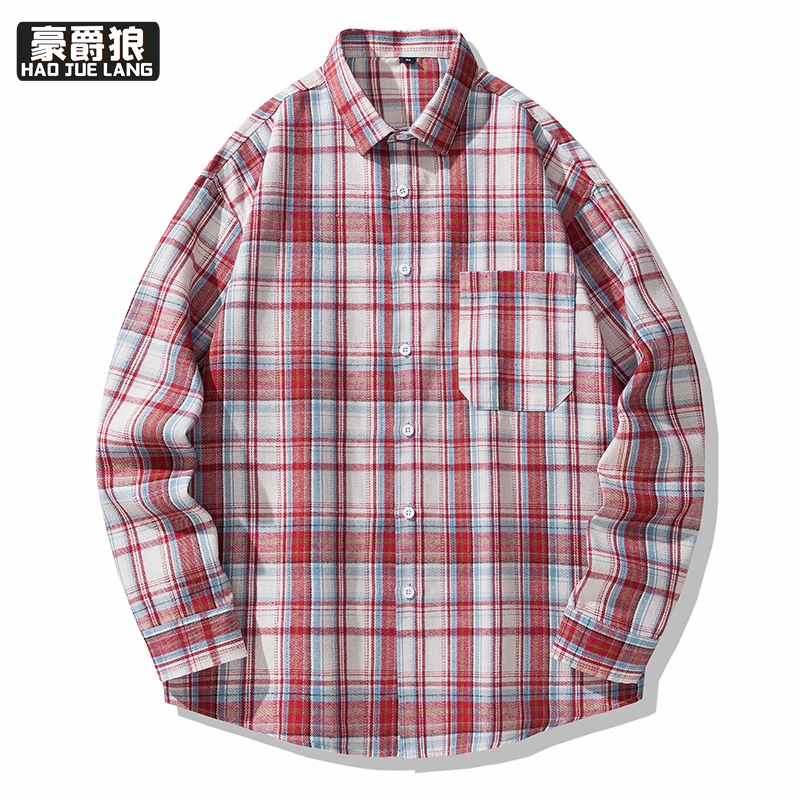 11593314.格子衬衫男长袖春秋男生新款男装秋装春秋季男士衬衣外套男款