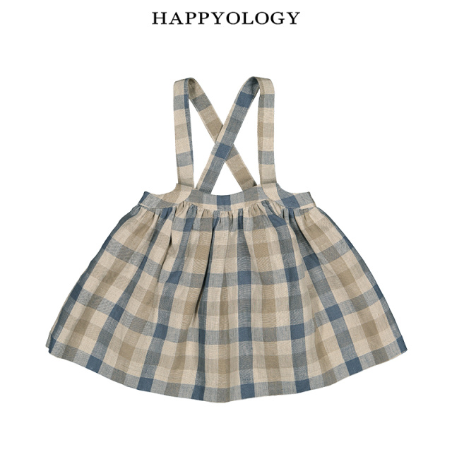 11847559.happyology秋装大童装半身裙亚麻裙子背带裙儿童格纹女童短裙