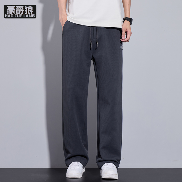 11593239.华夫格裤子男春秋季新款宽松直筒休闲运动长裤高街潮流卫裤子男生