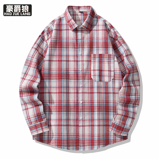 11593314.格子衬衫男长袖春秋男生新款男装秋装春秋季男士衬衣外套男款