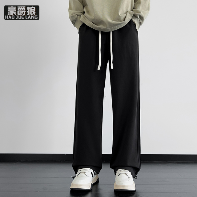 11593328.休闲裤子男春秋季宽松直筒卫裤男潮牌青少年美式运动长裤
