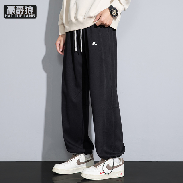 11593258.休闲卫裤男士春季新款直筒宽松百搭运动长裤青少年抽绳阔腿裤