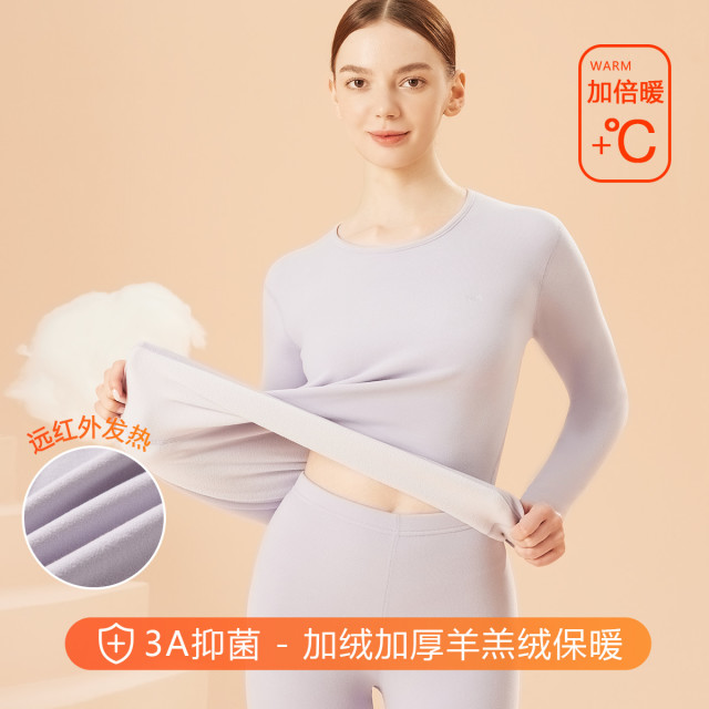 11598317.猫人【加绒加厚 远红外发热】女士保暖内衣套装女冬双面磨绒秋衣秋裤