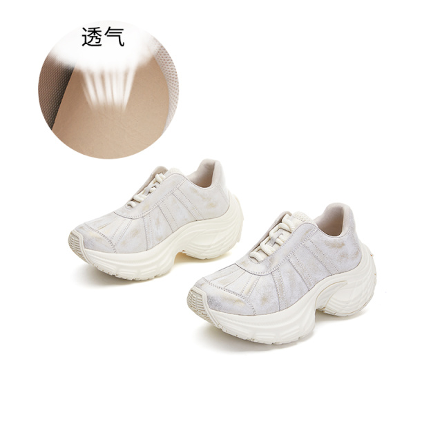 11599493.墨斯本吸膜底真皮老爹鞋女2025春季新款厚底鞋做旧跑步运动鞋女百搭女鞋11756