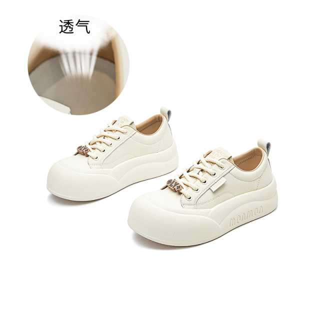 11599480.墨斯本真皮面包鞋女2025春季大头厚底鞋百搭小白鞋女休闲增高鞋时尚女鞋11722