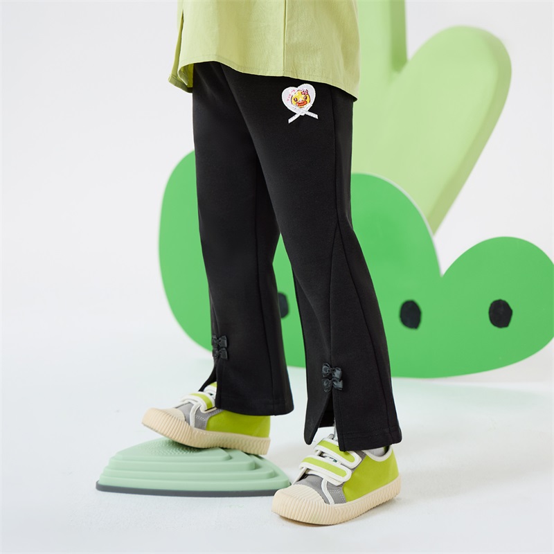 12661260.B.Duck小黄鸭童装女童洋气裤子春装2025新款蝴蝶结微喇长裤