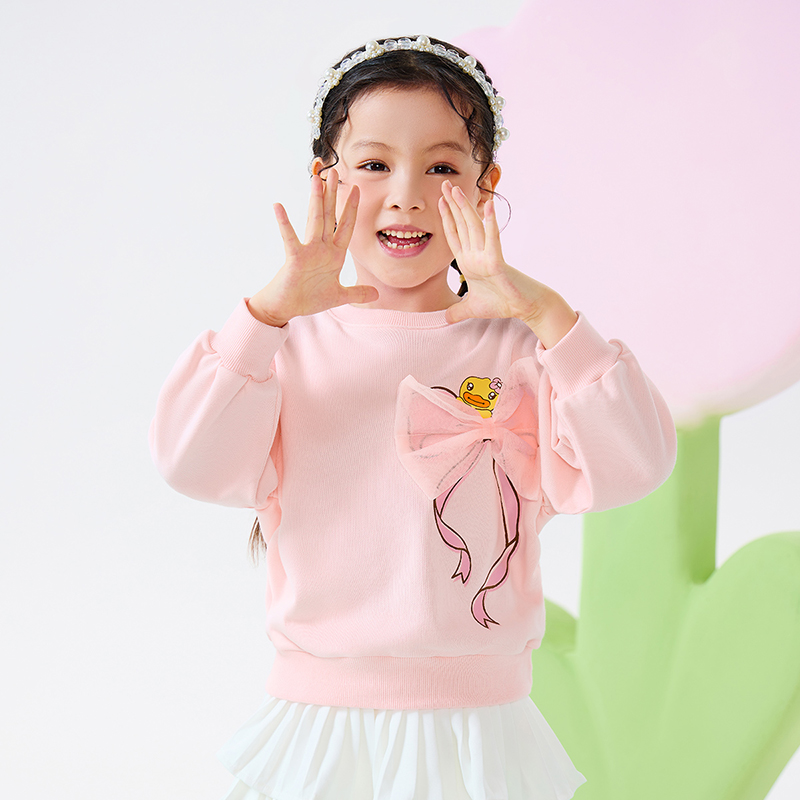 12661855.B.Duck小黄鸭童装女童甜美套头卫衣2025春季新款气质蝴蝶结上衣