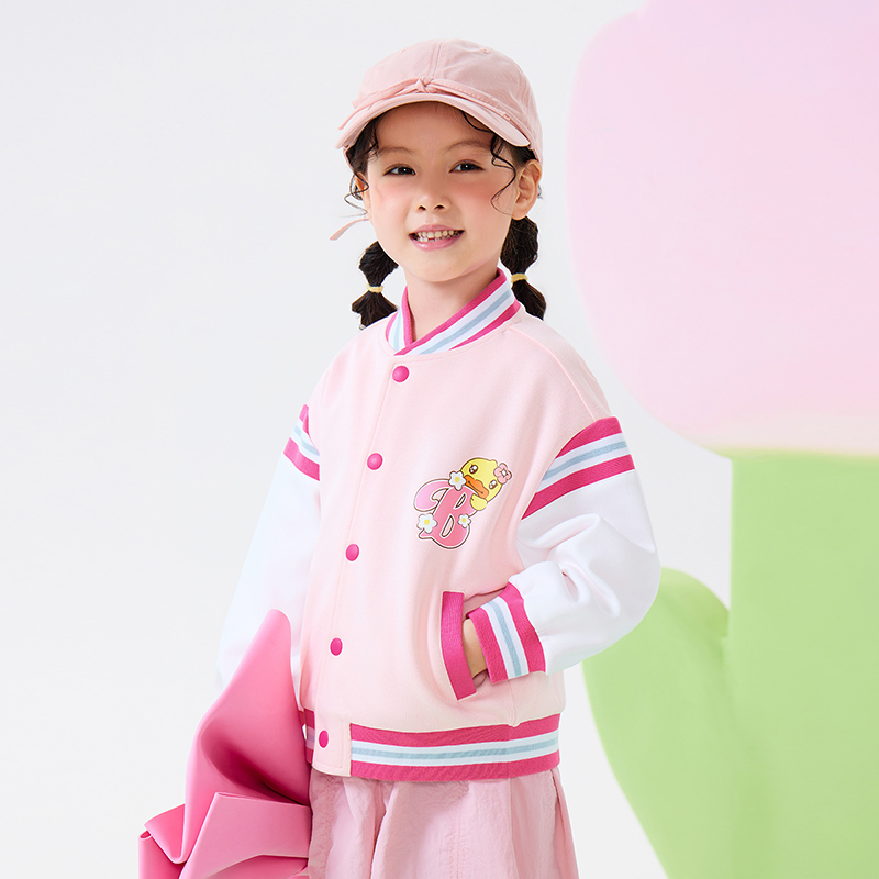 12661858.B.Duck小黄鸭童装女童时尚外套2025春装新款洋气棒球服