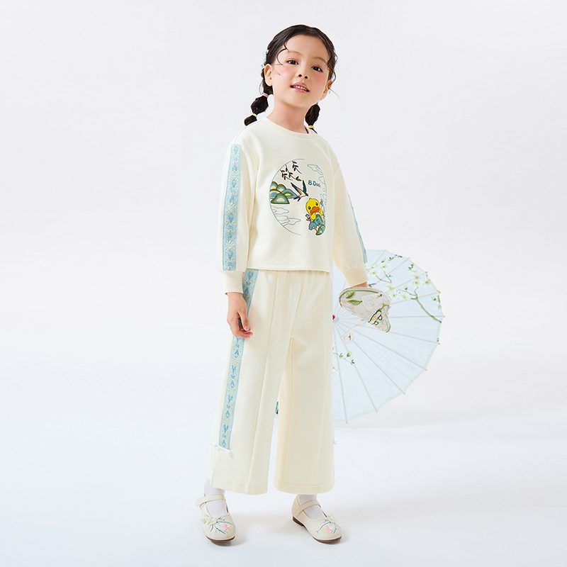 12661833.B.Duck小黄鸭童装女童卫衣套装春秋新款洋气儿童国风汉服休闲装
