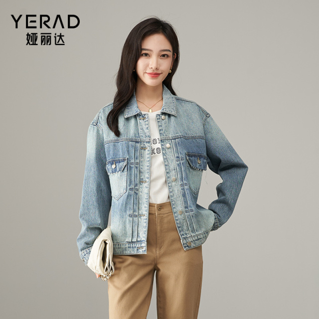 11605212.【娅丽达】怀旧复古风牛仔外套女时尚小个子休闲牛仔夹克外套