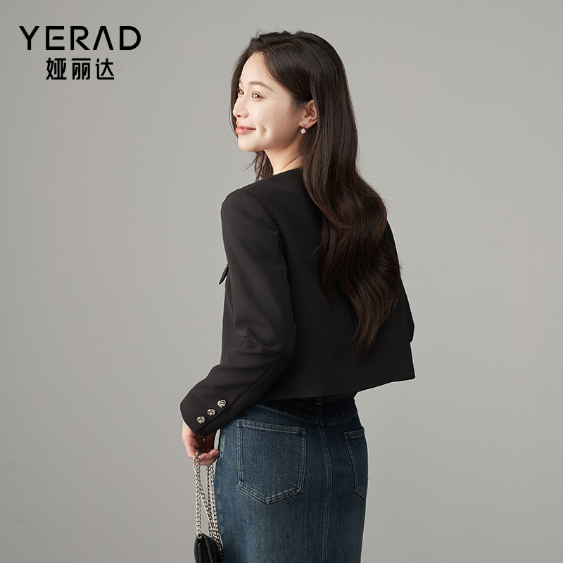 11605345.【娅丽达】高级感气质v领西装外套女小个子休闲西服