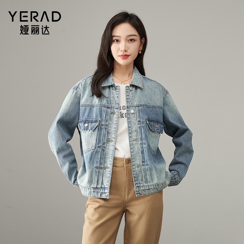 11605212.【娅丽达】怀旧复古风牛仔外套女时尚小个子休闲牛仔夹克外套