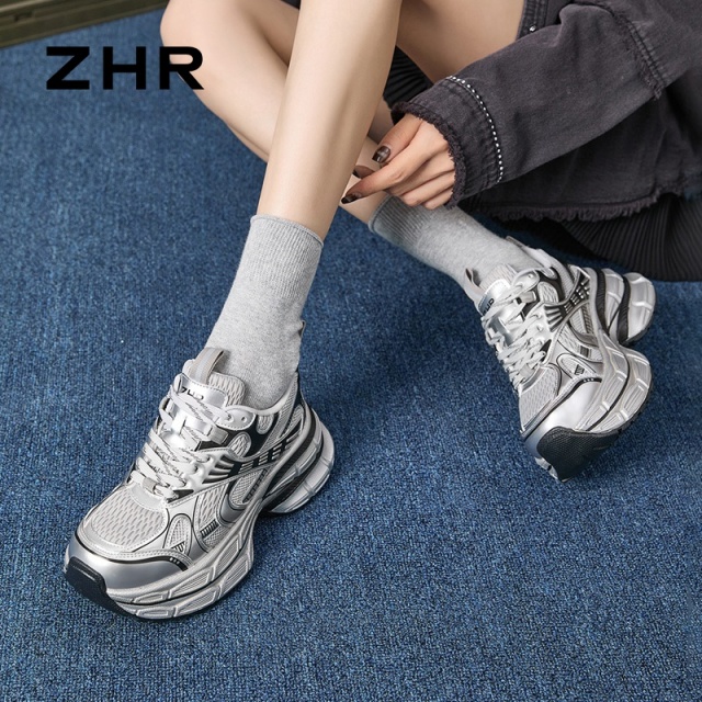12734880.【ZHR则则】老爹鞋圆头系带厚底女鞋[超纤+网布]